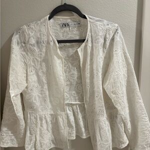 Zara White Embroidered Blouse